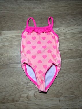George Pink Heart-Print Girls Swimsuit with Bright Trim